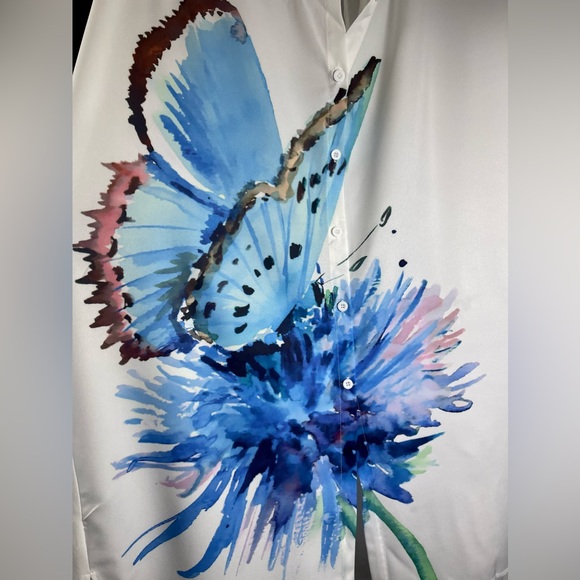 Butterfly Oversized Shirt Bohemian Casual Beach Dress Coverup - Picture 3 of 7